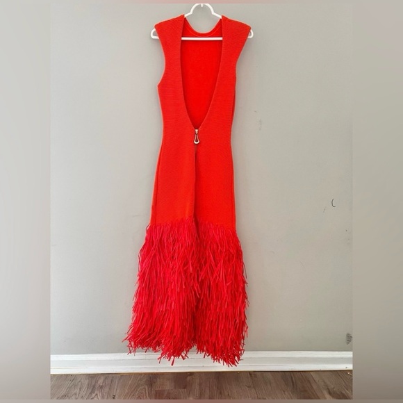 SUPER RARE  Aje Raffia Trimmed Ribbed Stretch Knit Midi Dress Orange Size XXS. - Picture 9 of 12